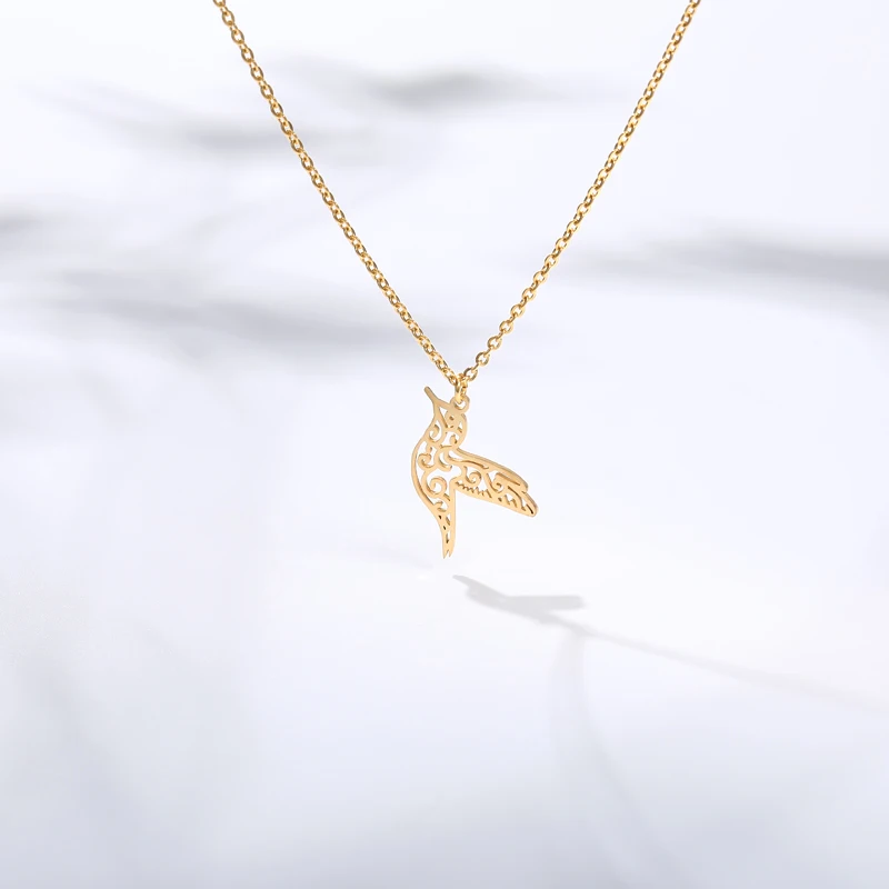 Cute Branch Bird Pendants Necklace Gold color Geometric Origami Hummingbird Clavicle Necklaces Charm Womens Fashion Jewelry | Украшения и