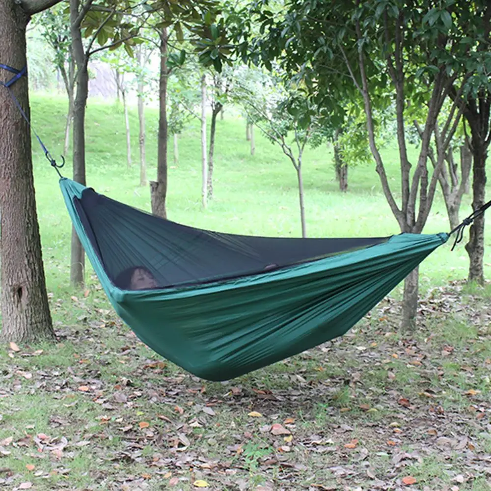 

1-2 Person Portable Outdoor Camping Hammock with Mosquito Net High Strength Parachute Fabric Hanging Bed Hunting Sleeping Swing