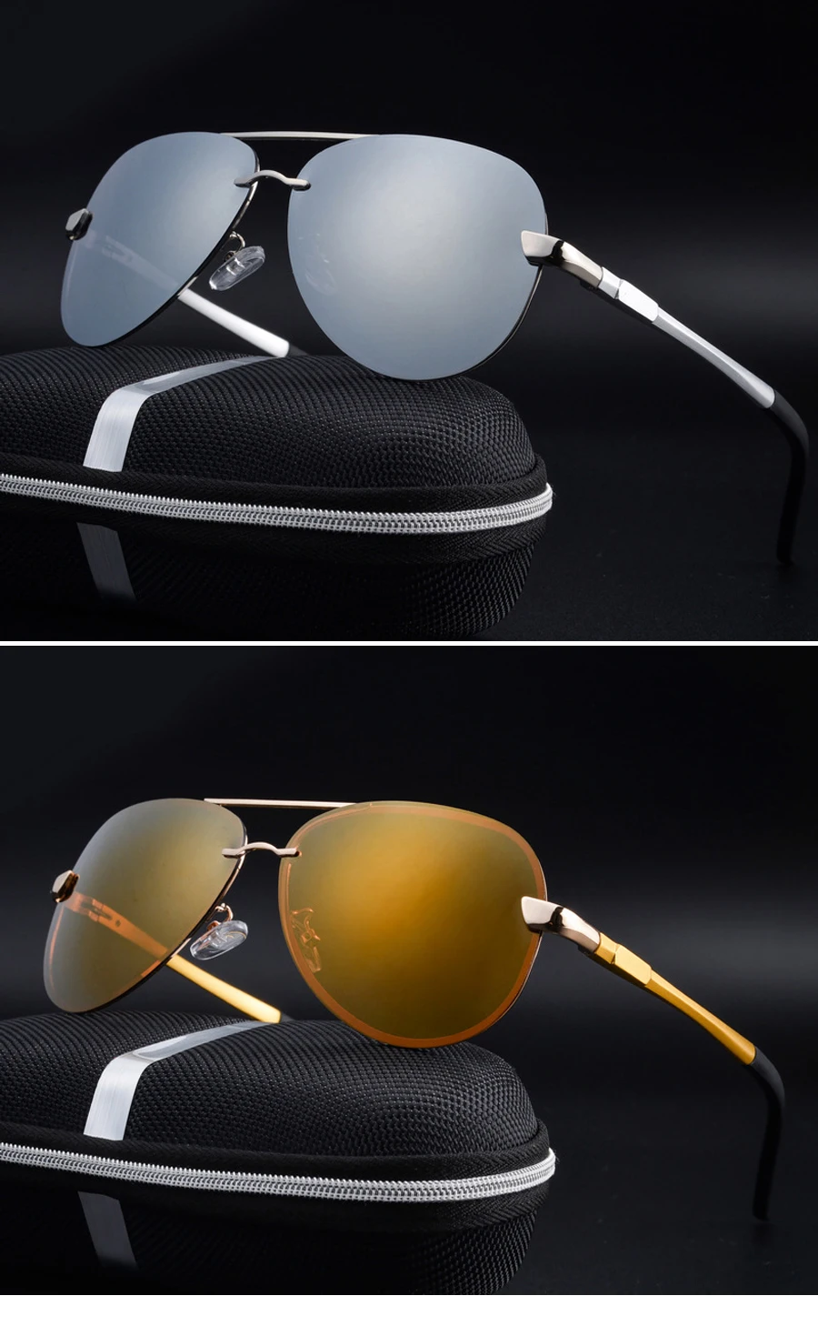 Поляризированне без оправы для вождения солнцезащитные очки Meatl Frame Blue Mirror UV400 Солнцезащитные очки для мужчин с коробкой