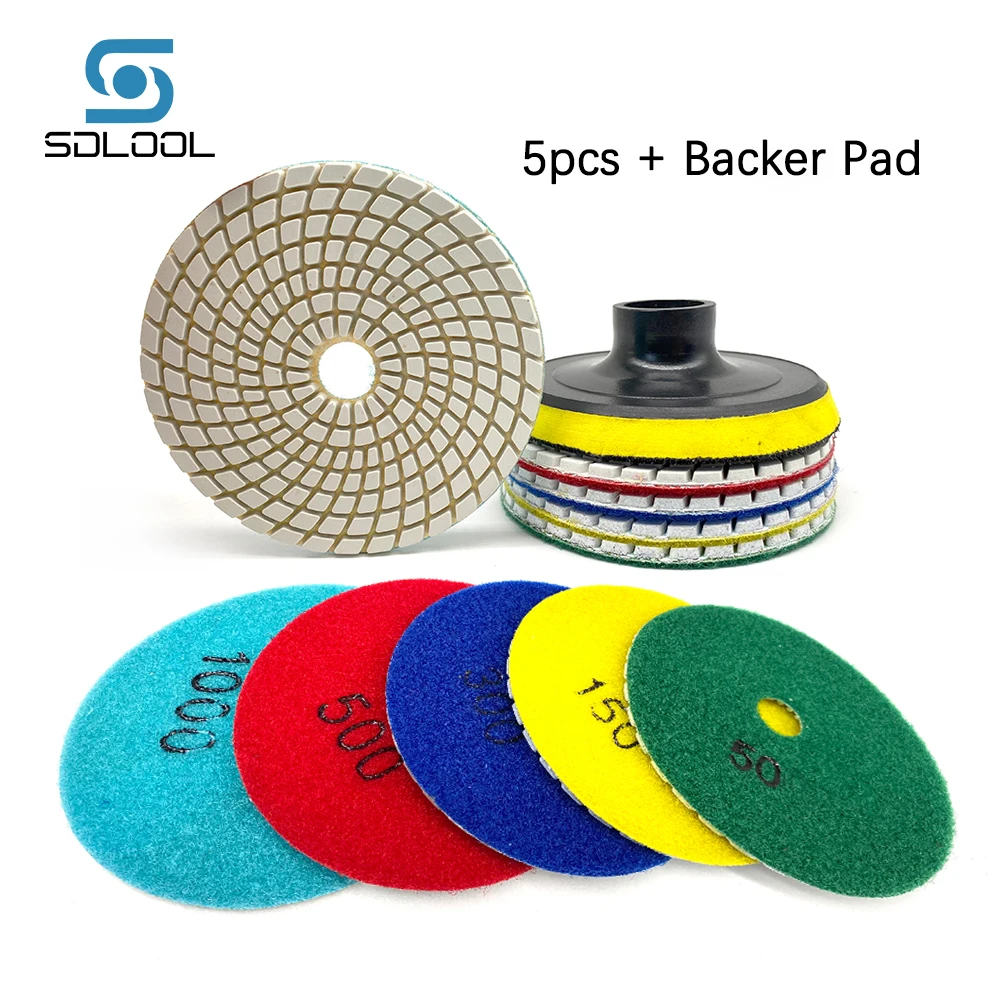 5 шт набор 4 дюйма Алмазный Полировочный диск с Пластик Подушка под спину площадку