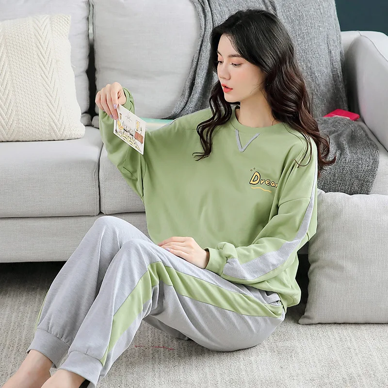 

Sexy Mousse Pajamas Women 2022 New Spring Autumn Long-sleeved Round Neck Loose Home Clothes Knitted Cotton Nightdress Large Size