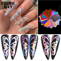6pcs12pcs colorful fluorescent laser 3d butterfly nail sticker adhesive aurora flame decal for manicure diy nail art decoration