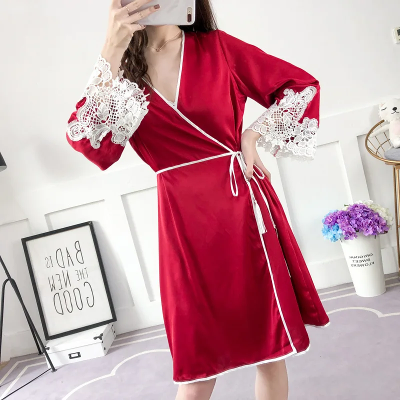 Кружевной Халат и платье подружки невесты кимоно Женские топы блузки банный