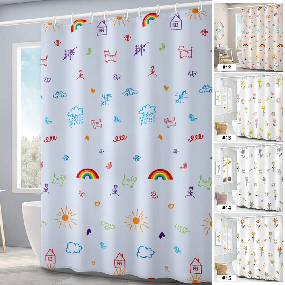 

High Quality Flower Fabric Shower Curtain Waterproof Beautiful Natural Landscape Bath Curtains for Bathroom Decor with Hooks