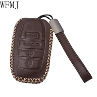 wfmj brown leather for 2021 up toyota venza 4 buttons smart remote key fob case cover chain