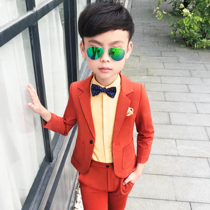 Строгие Детские свадебные костюмы для мальчиков Блейзер брюки Детский костюм