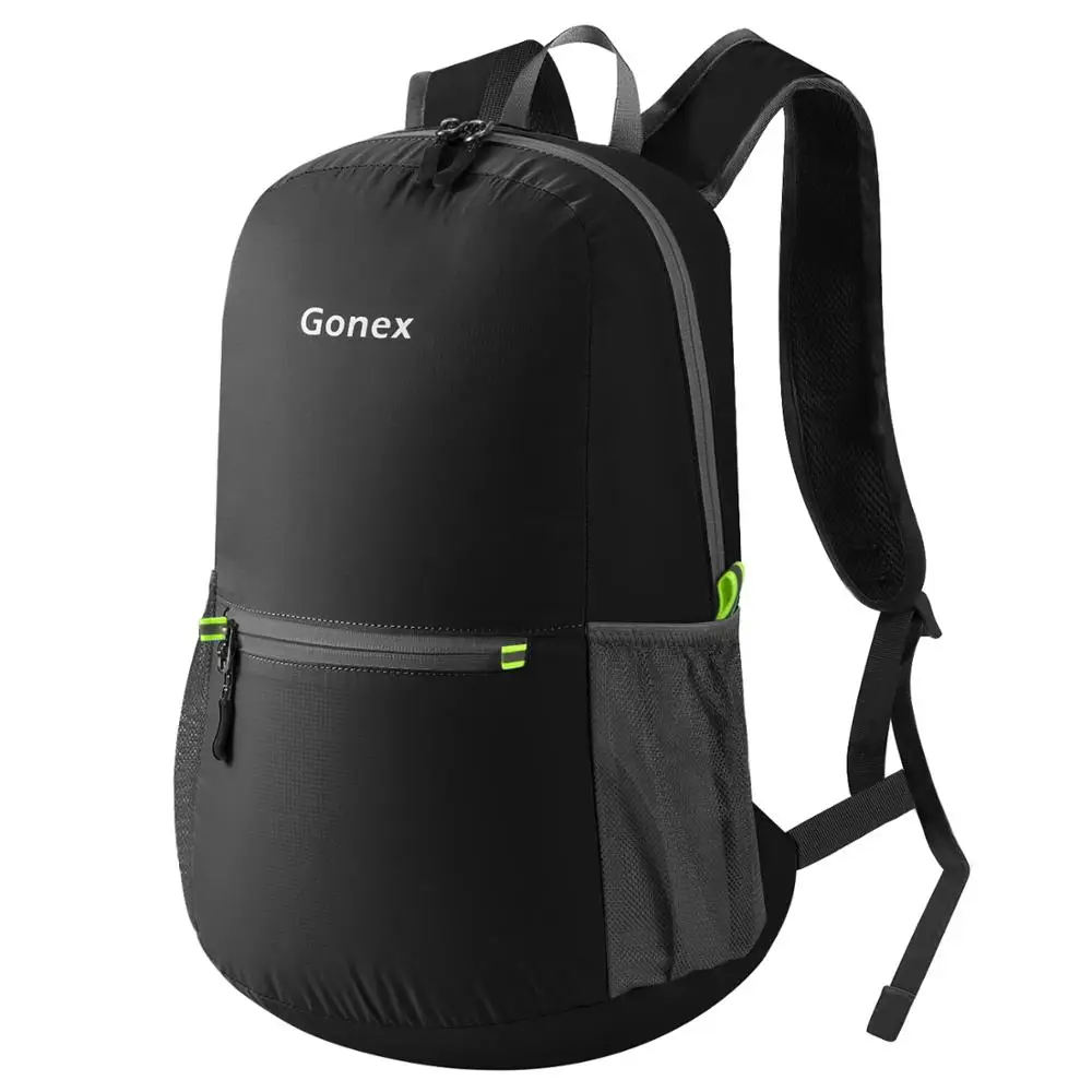Black Gonex 20L сверхлегкий рюкзак, водонепроницаемый складной рюкзак, нейлоновая сумка для школы, путешествий, пеших прогулок, спорта на открытом воздухе,, семейная активность - Цвет: Black