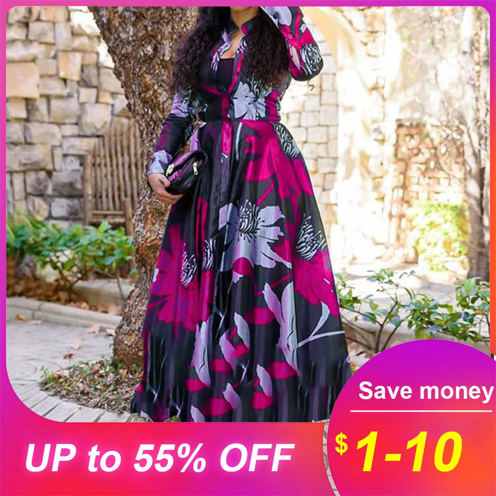 Женское винтажное платье макси с цветочным принтом в африканском стиле офисное
