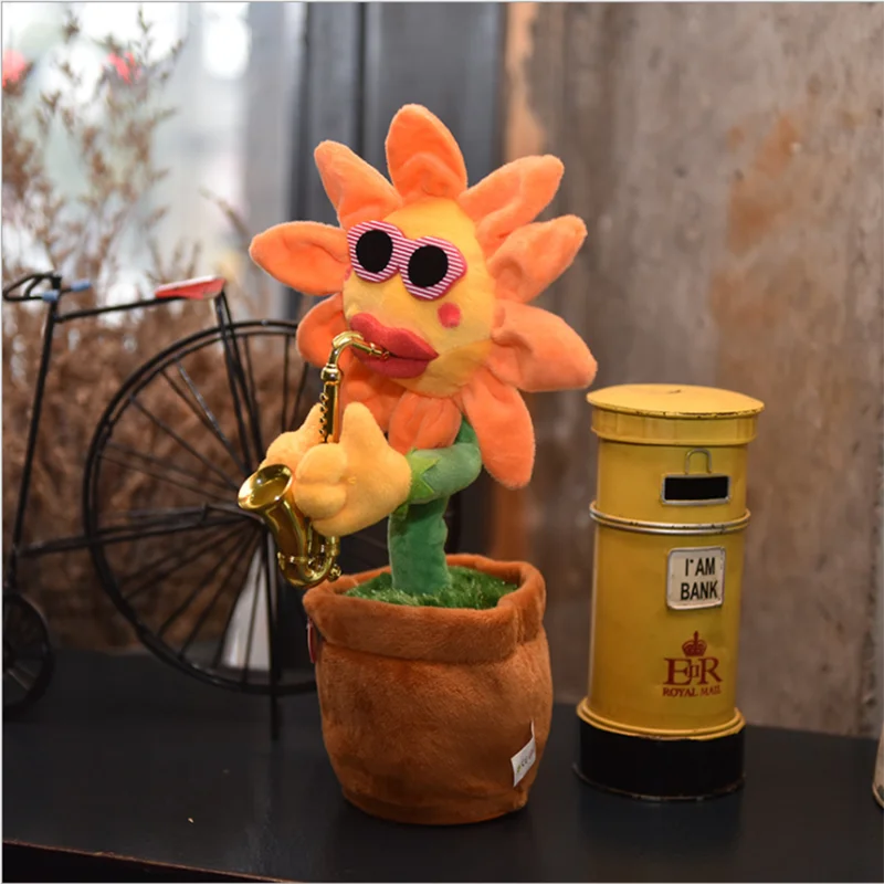 

Vibrato Electric Sun Flower Singing, Dancing and Blowing Saxophone Simulation Sunflower Plush Toy Birthday Creative Gift
