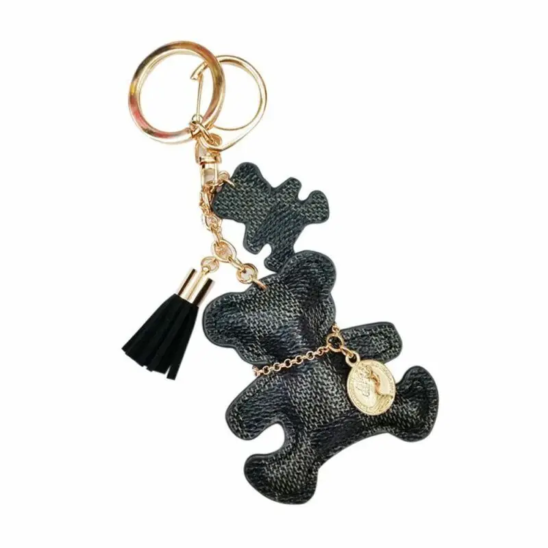 Мультфильм медведь брелок кожаный шнур для ключей с кисточкой автомобиля сумка