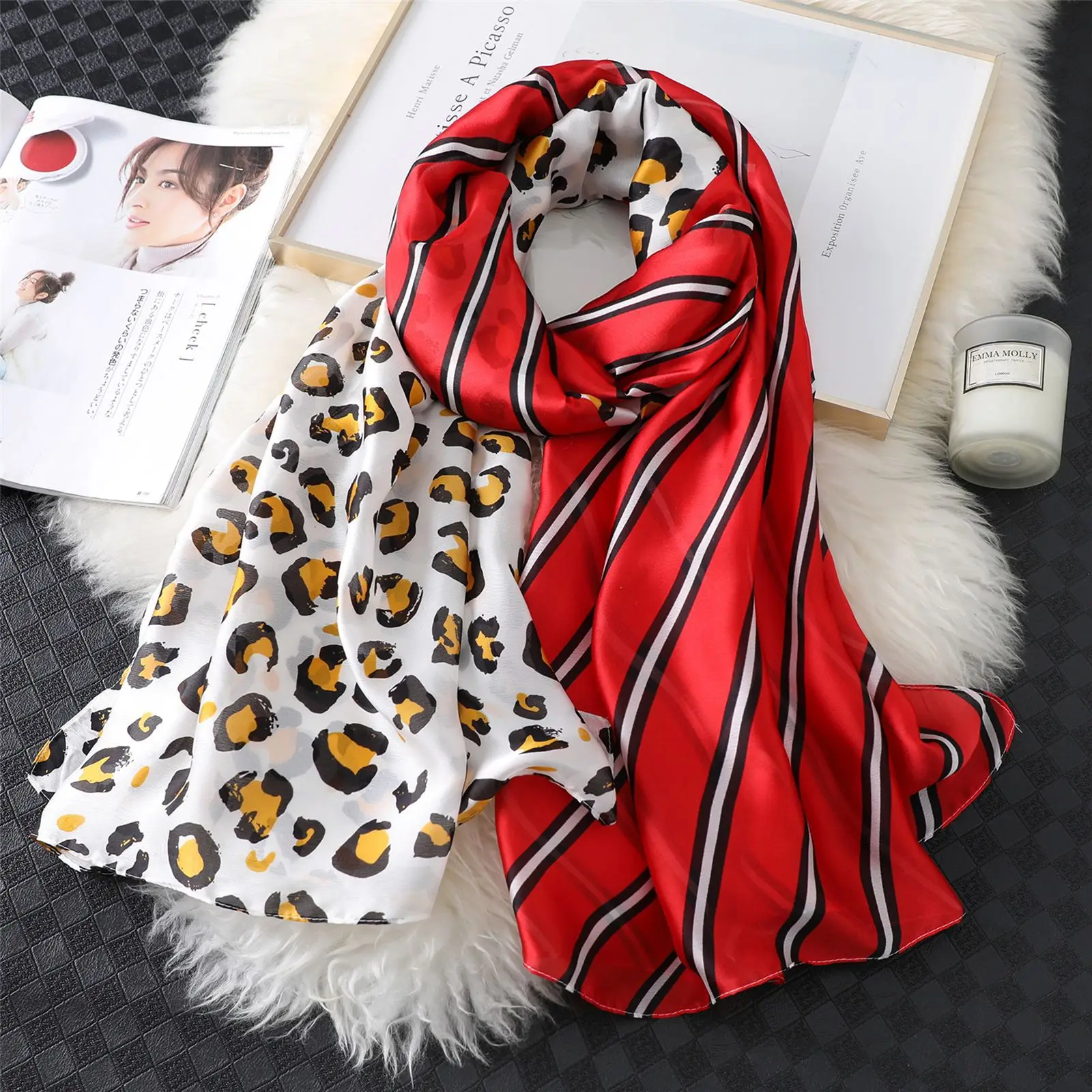 Новый дизайн леопардовые шарфы в полоску Шелковый зимний шарф новый