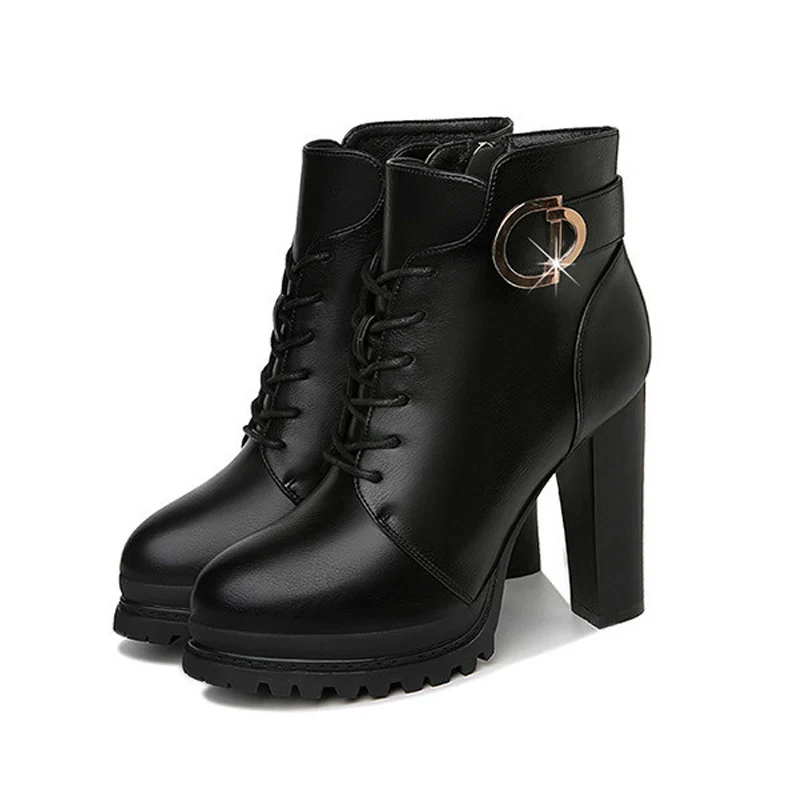 Женские ботинки на высоком каблуке ботильоны толстой платформе женская обувь