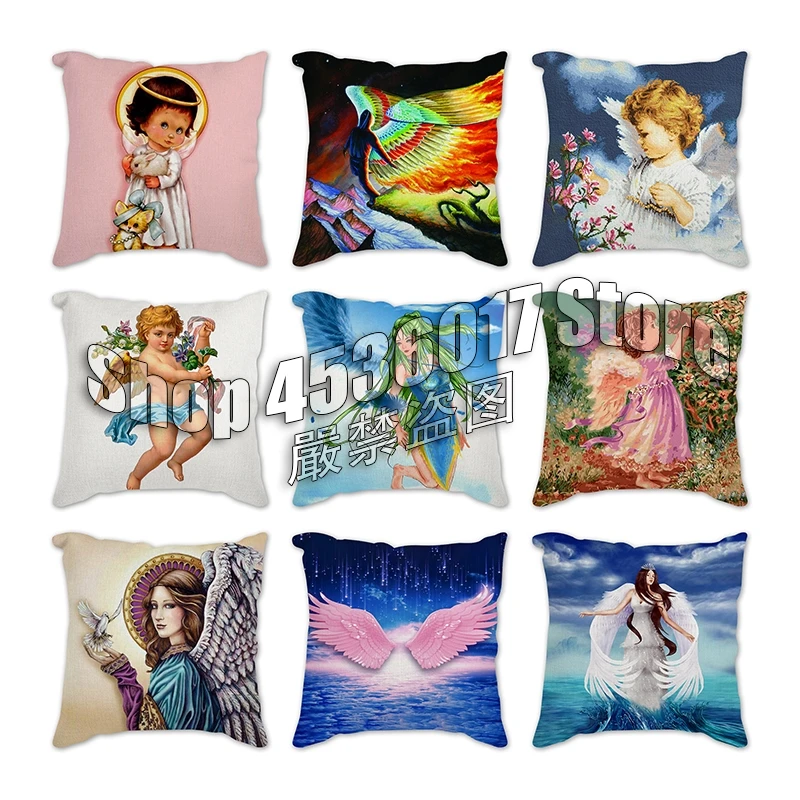 

Angel baby printed quality cushion cover home decorative pillows 45x45cm pillowcase cotton linen for couch Cushion Pillowcover