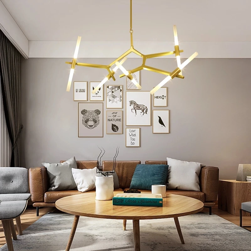 Dimmer-lámparas colgantes artísticas en espiga de oro negro, para sala de estar, comedor, Hotel, restaurante, dormitorio, lámpara colgante de suspensión LED