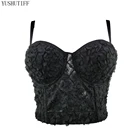 Женский кружевной топ с цветочным принтом, короткий сексуальный топ, женский укороченный топ в стиле Харадзюку, топы на бретельках для ночного клуба с бюстгальтером пуш-ап, бюстье, корсет, 2021