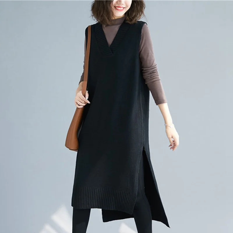 Женское трикотажное платье без рукавов с V образным вырезом|Женские платья| |