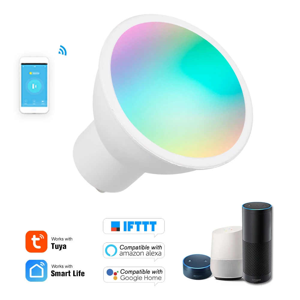 Беспроводные смарт лампы RGB + W C Светодиодная лампа 5 Вт GU10 затемнения светильник с