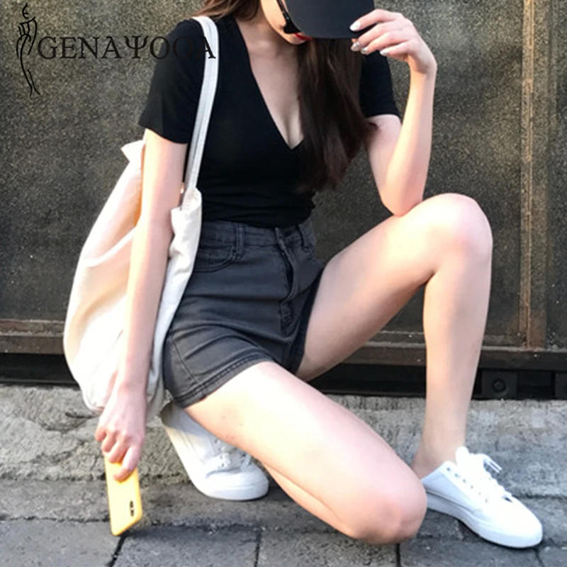 

Genayooa Spring Summer Demin Short Feminino Casual High Waisted Shorts Jeans Streetwear Slim Shorts Jeans Femme Korean Style