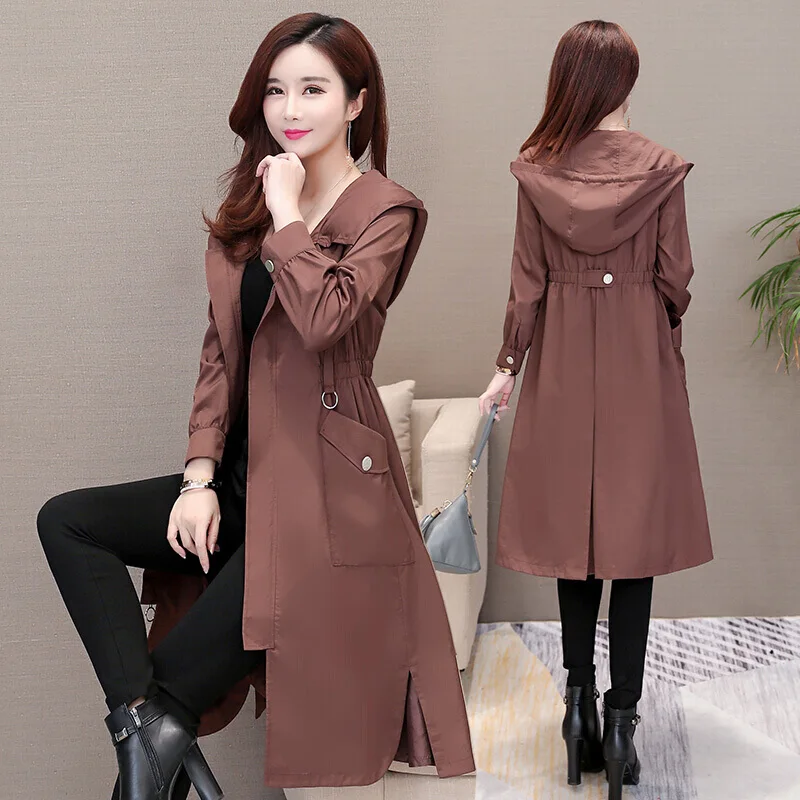 

2020 New Women Trench long Section Solid color Coat Light weight Casual lady's Windbreak Collection