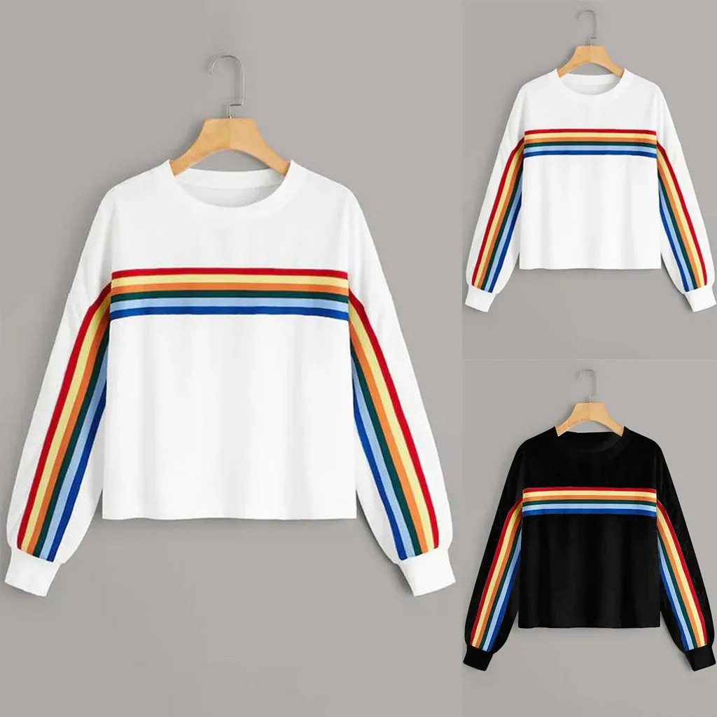Хит продаж женские толстовки с радужными полосками Простые Топы модные больших