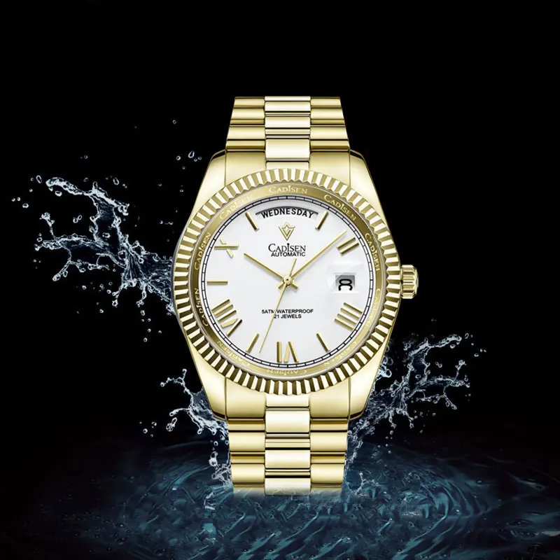 

2021 New CADISEN Automatic Calendar date Mens Watches Stainless Steel 50M waterproof Men Mechanical WristWatch Relogio Masculino