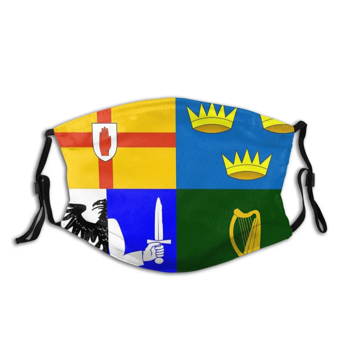 

Irish Flag The Four Provinces Of Ireland Non Disposable Printed Mouth Face Mask Haze Dust Proof with Filters Earloop Protection