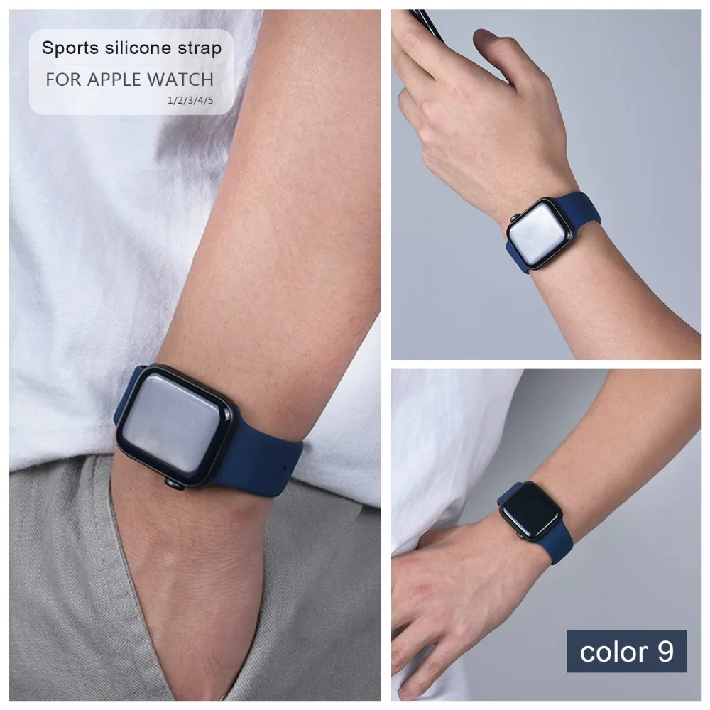 Мягкий силиконовый спортивный ремешок для Apple Watch 5 4 3 2 1 38 мм 42 мм, резиновый ремешок для часов Iwatch series 5 4 40 мм 44 мм