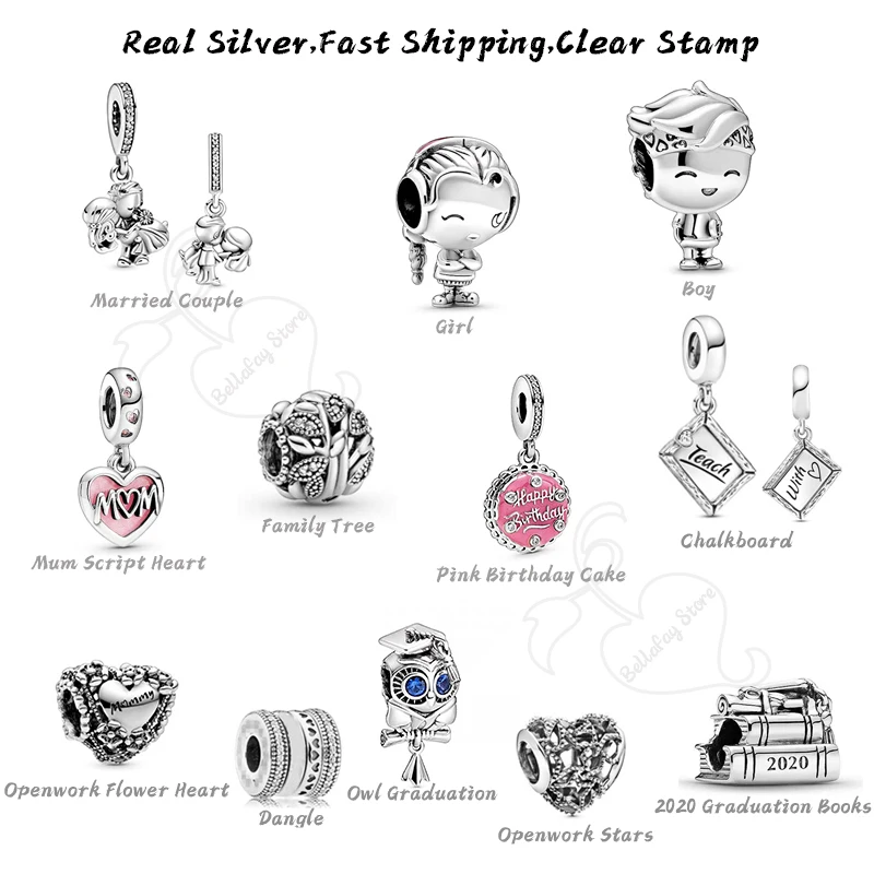 

Real 925 Silver Beads Married Couple Dangles Owl Charms Fits Pdoras Bracelets Necklaces Felame DIY Gifts