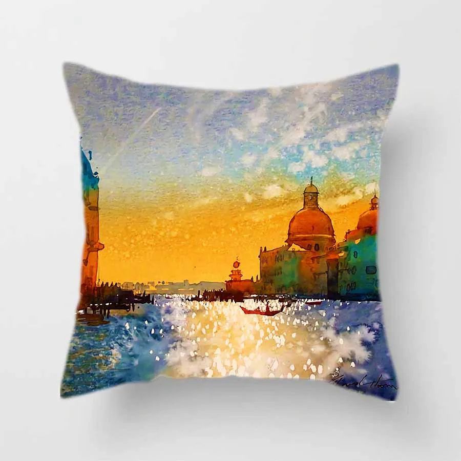 Offing Scenery Polyester Cushion Cover Sea Sailboat Pattern Decorative Pillow Case for Car Sofa Bed Home Living Room Decor 45x45 |