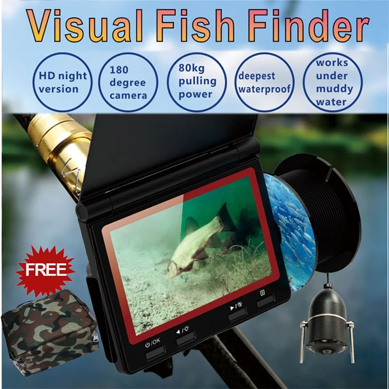 

30M Visual 4.3"HD LCD Night Version Fish Detector Fishing Finder Fishfinder 180 Degrees Wide Underwater Imaging Video Camera X6C