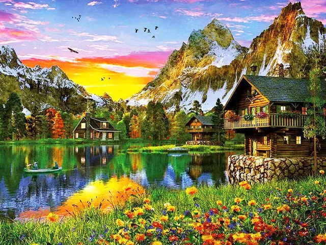 

Diamond Painting Scenery River Boat Landscape 5d Diy Mosaic Full Square Drill Diamant Of Rhinestone Daimond Embroidery Picture