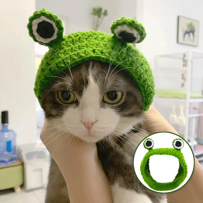 

Wool Cat Supplies Headdress Frog Shaped Cat Headgear for Kitten Knitted Handmade Cartoons Pet Accessories Cute Puppy Hat Cosplay