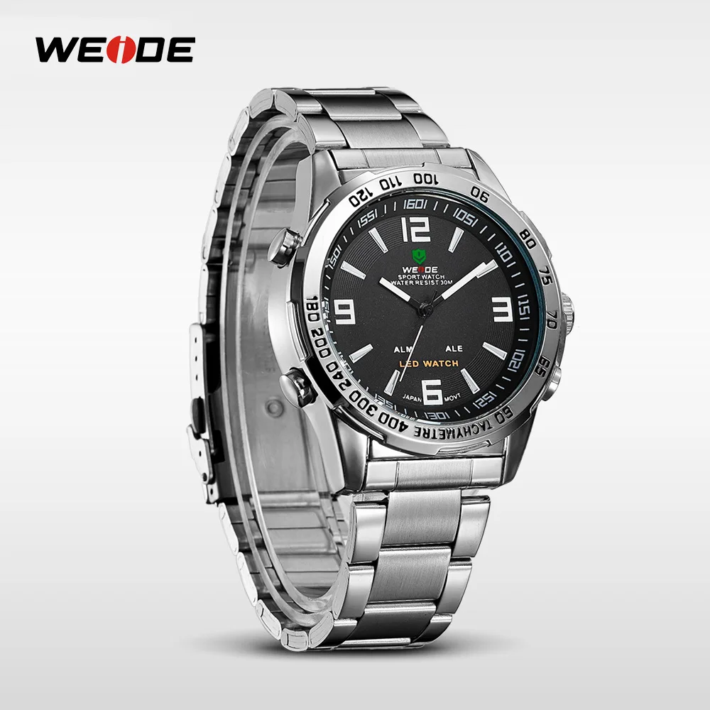 WEIDE Мужские Роскошные Аналого-цифровые Кварцевые Наручные Военные часы Светодиод Спорт Двойной Дисплей Ремешка из Нержавеющей Стали Задняя Подсветка Будильник Секунда Месяц Дата Неделя Электронные Армейские Часы