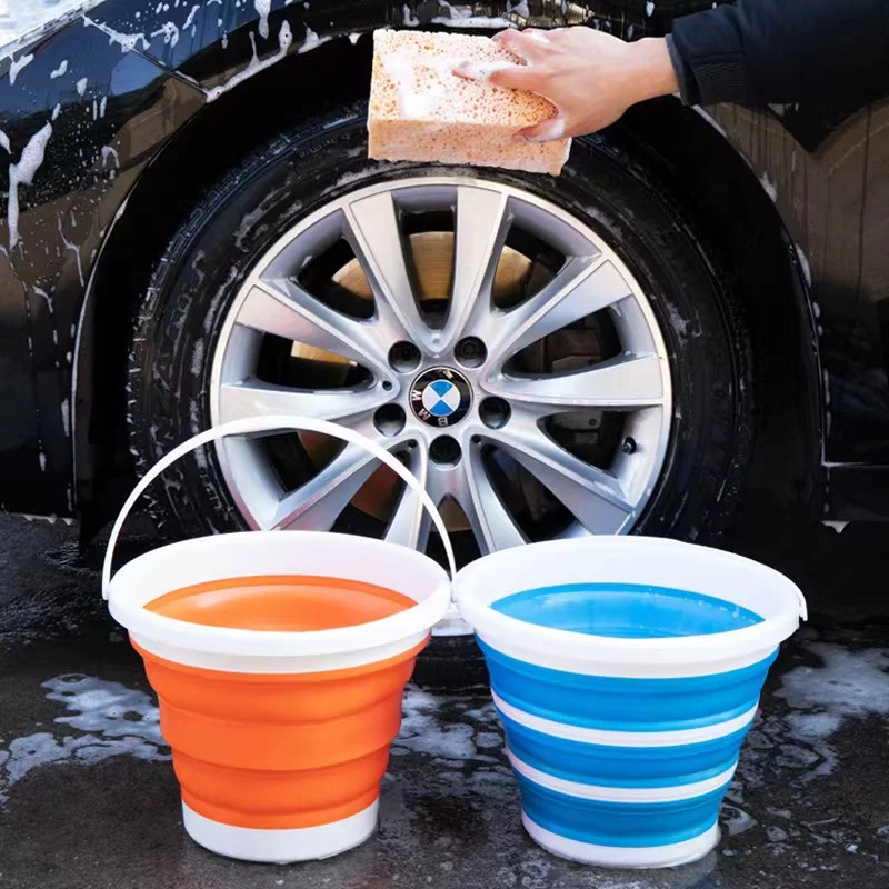 Car Wash Storage Box Car Silicone Folding Bucket with Lid Portable Round Outdoor Bucket Outdoor Fishing Camping Clothes Washing