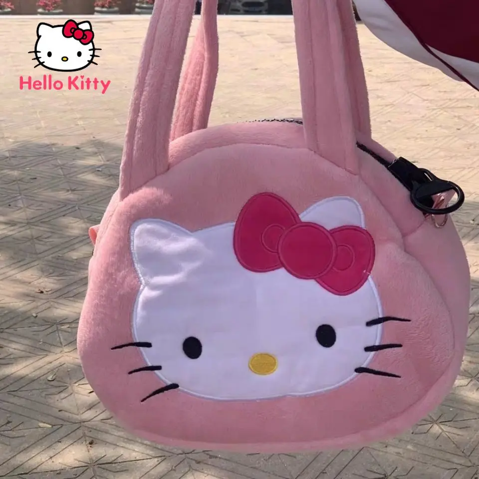 

Милая вместительная Диагональная Сумка Hello Kitty на одно плечо, плюшевая сумка, Студенческая сумка, подходит для девочек