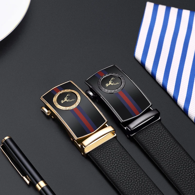 Мужской ремень из коровьей кожи черный с автоматической пряжкой ширина 3 5 см 105 130