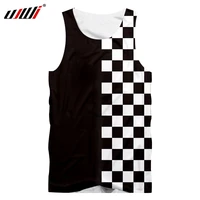 ujwi summer new mens 3d black white checkerboard printing vest male sleeveless casual vest lattice top slim fitness dropship