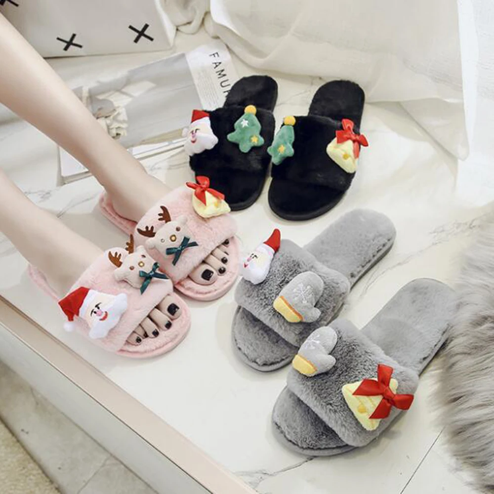 

new Women Cotton slippers Female fashion Comfort Women shoes Santa Claus Warm Flat Floor Home Cute Cartoon Plush Slippers hy24