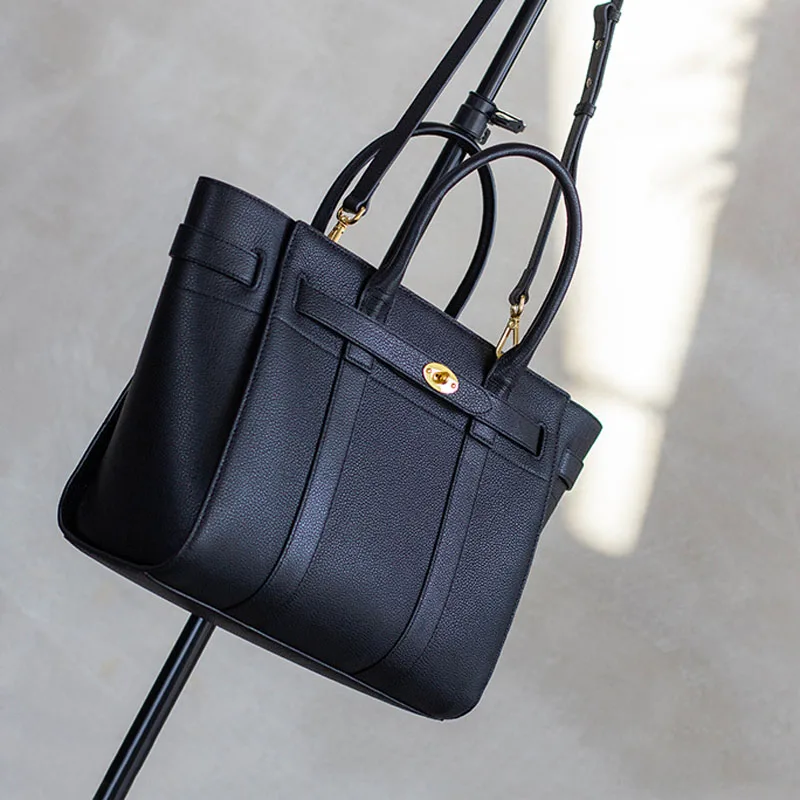 fashion womens leather briefcase female travel commuter business tote office bag luxury litchi cowhide lady handbag crossbody free global shipping