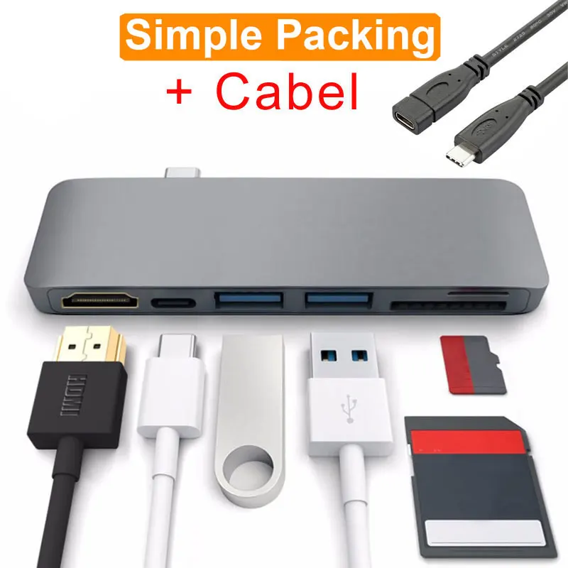 EASYA Thunderbolt 3 Адаптер Тип C к HDMI концентратор для samsung DEX станция USB-C док-станция с PD SD/TF кард-ридер USB 3,0 порт - Цвет: Simple Gray Cable