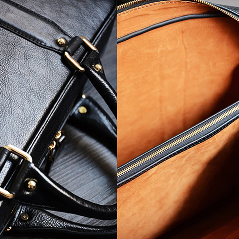 Черный портфель из натуральной кожи ROCKCOW сумка мессенджер для ноутбука мужская