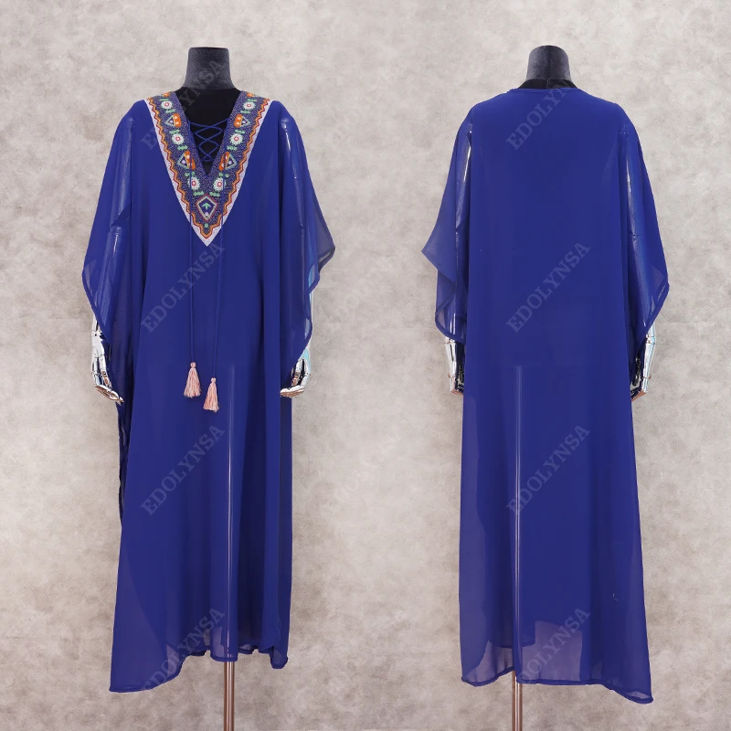 2021 размера плюс с вышивкой летняя пляжная одежда Шиф кафтан Женская туника