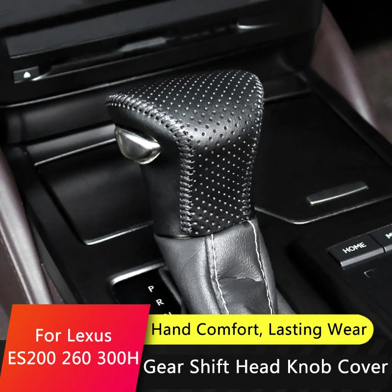 

QHCP Leather Car Gear Head Shift Handle Cover Lever Knob Handbrake Protector Case Hand-Sewn For Lexus UX260H ES200260300H 18-20