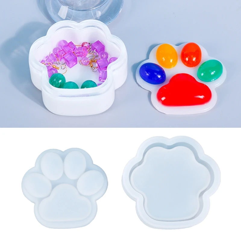 

1 Set Cat Paw Storage Box Crystal Epoxy Resin Mold Handmade Jewelry Container Case Silicone Mould DIY Crafts Casting Tool