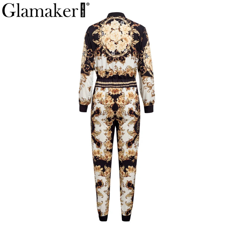 Glamaker, женский комбинезон с длинным рукавом и принтом пейсли, сексуальный элегантный комбинезон с v-образным вырезом, осенний женский клубный комбинезон на молнии