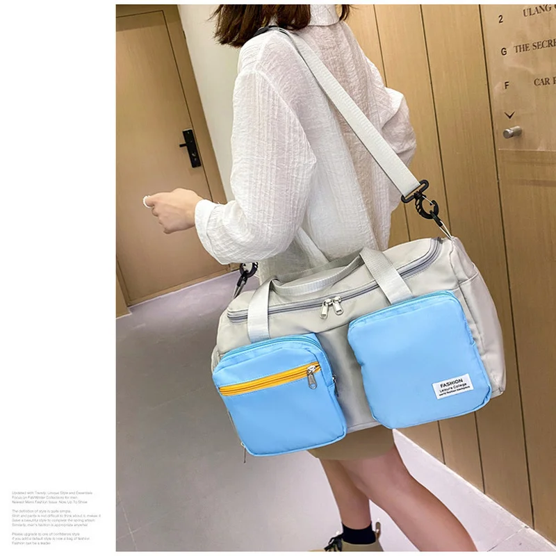 

Contrast Color Women's Travel Bag Multifunctional Sports Gym Yoga Bag Female Tote Handbags Weekend Duffle Shoulder Bag Shoe Bags