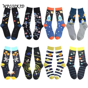Осень-зима 1 пара мужские хлопчатобумажные забавные носки новинка рисунком планета и личность тенденция уличная одежда в стиле хип-хоп, носки, Calcetines Hombre носки