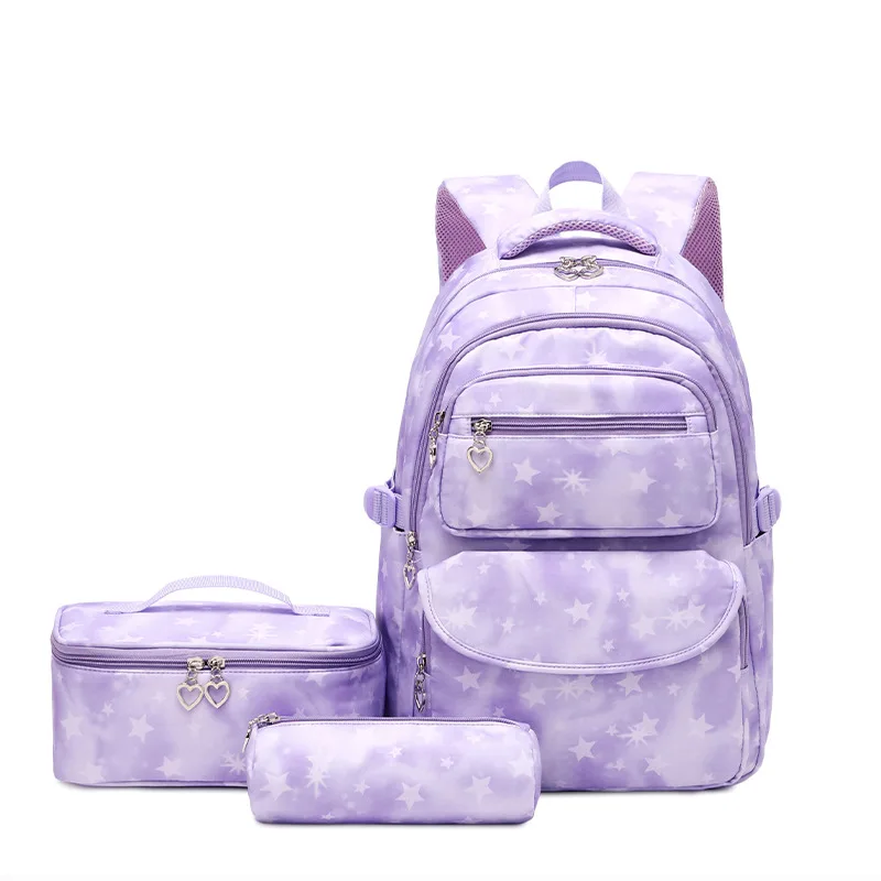 

The new three-piece set of two-shoulder bag schoolgirls school bags anti-splash water gradient color backpack