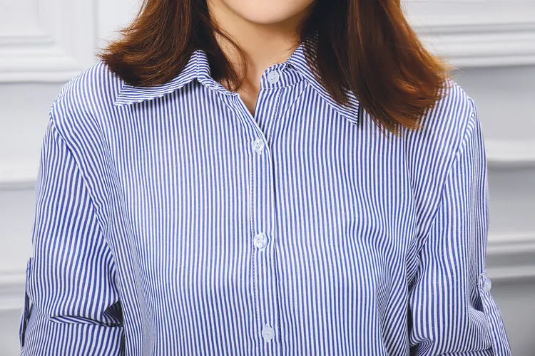

Striped long-sleeved shirt women's mid-length bottomed casual shirt jacket women