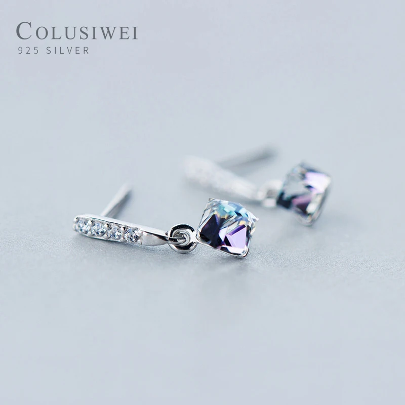 

Colusiwei Austrian Crystal Cube Square Dangle Earrings 925 Sterling Silver Shiny CZ Women Wedding Statement Jewelry Gifts